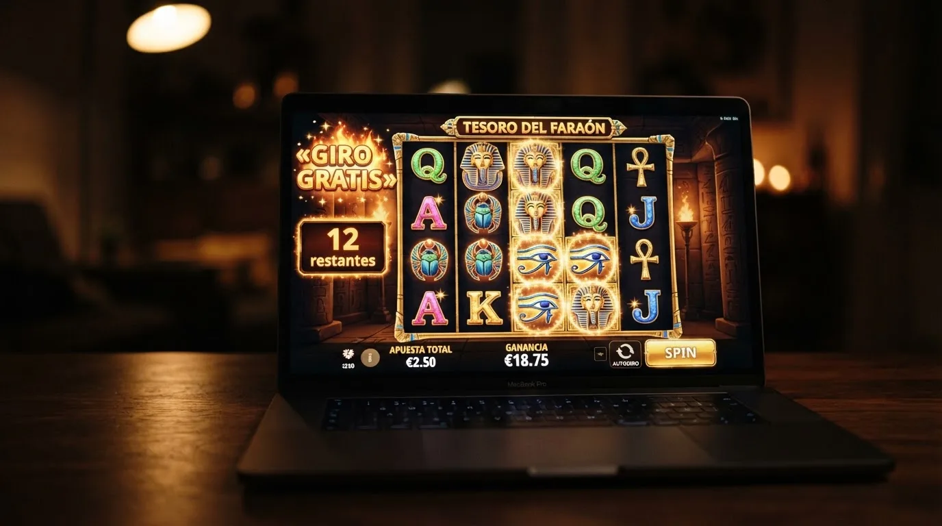 Pantalla de la tragaperras Book of Dead de Play'n GO durante un giro gratuito activo
