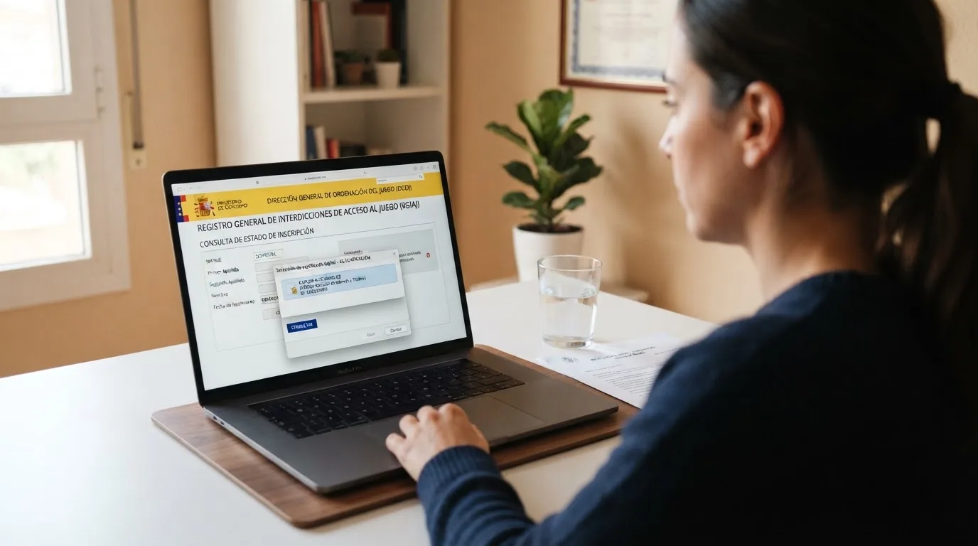 Pantalla del portal de la DGOJ con el apartado de consulta del estado en el RGIAJ y un certificado digital